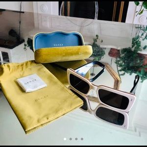 Gucci White/Black Acetate Rectangular Sunglasses